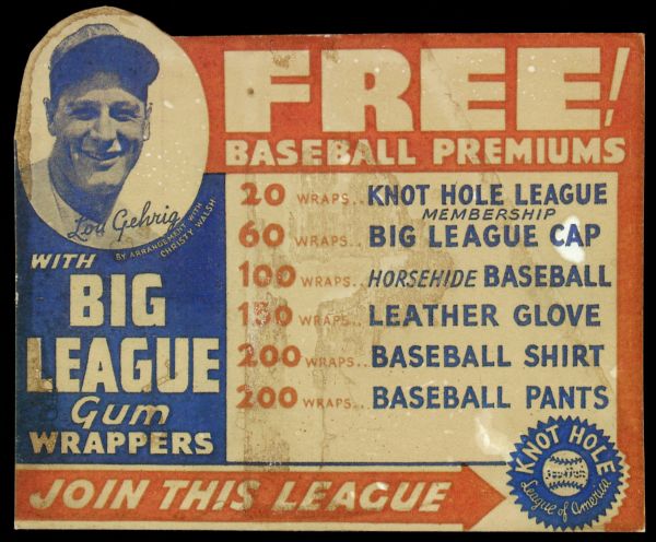 1930s Goudey Knot Hole League Gehrig